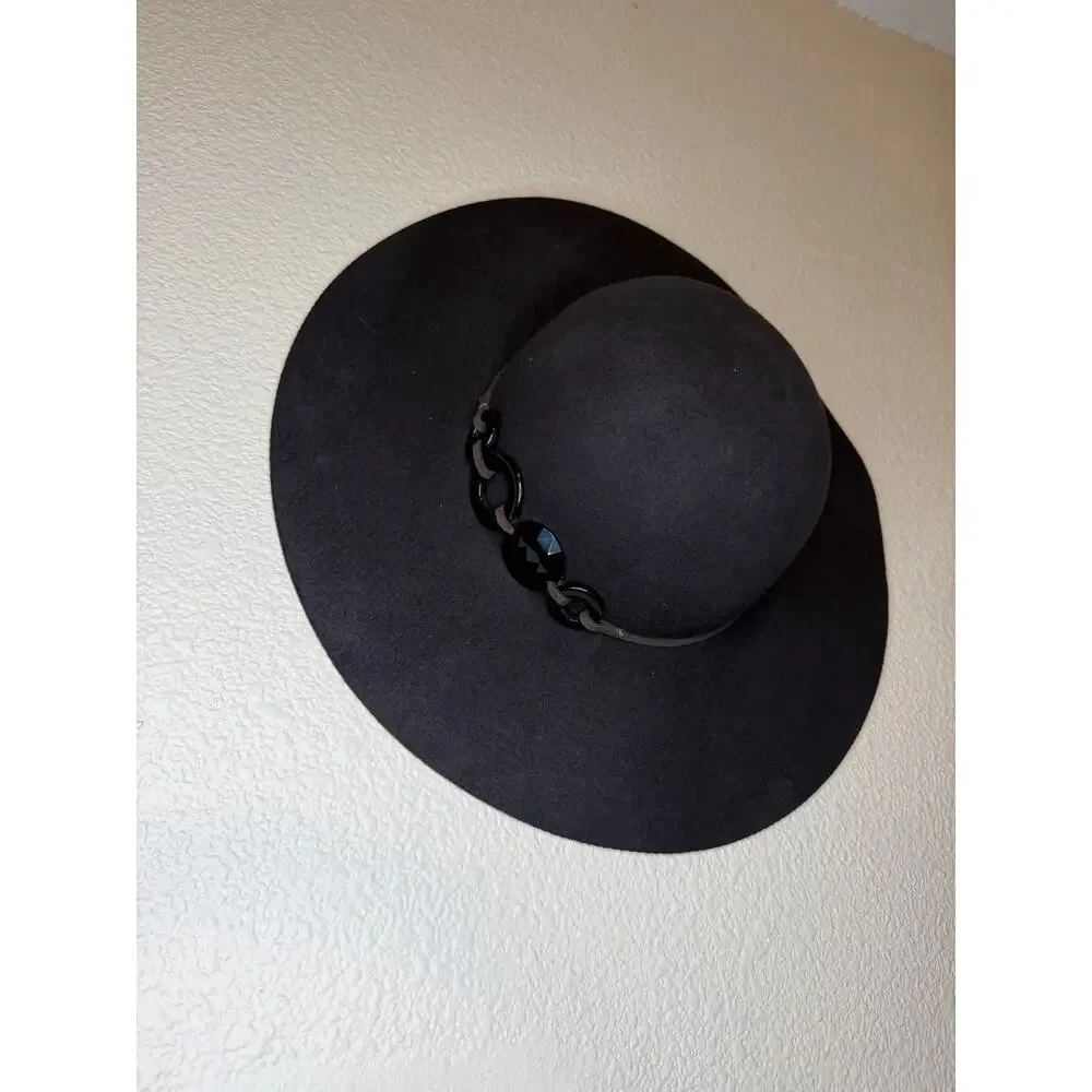 VTG Scala Pronto Y2K Boho 100% Wool Deep Brown Black Beaded Detail Floppy Hat